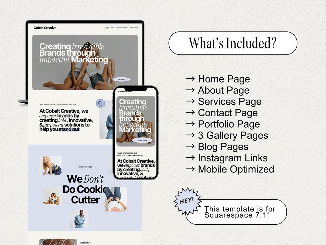Squarespace Template for Creative Agency, Virtual Assistant Website