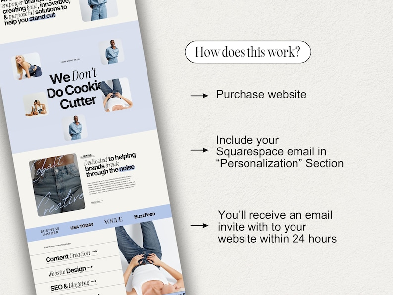 Puede incluir: Un servicio de dise&ntilde;o web que ayuda a las marcas a destacarse. El servicio de dise&ntilde;o web se llama "We Don't Do Cookie Cutter". El servicio de dise&ntilde;o web aparece en publicaciones como Business Insider, USA Today, Vogue y BuzzFeed.