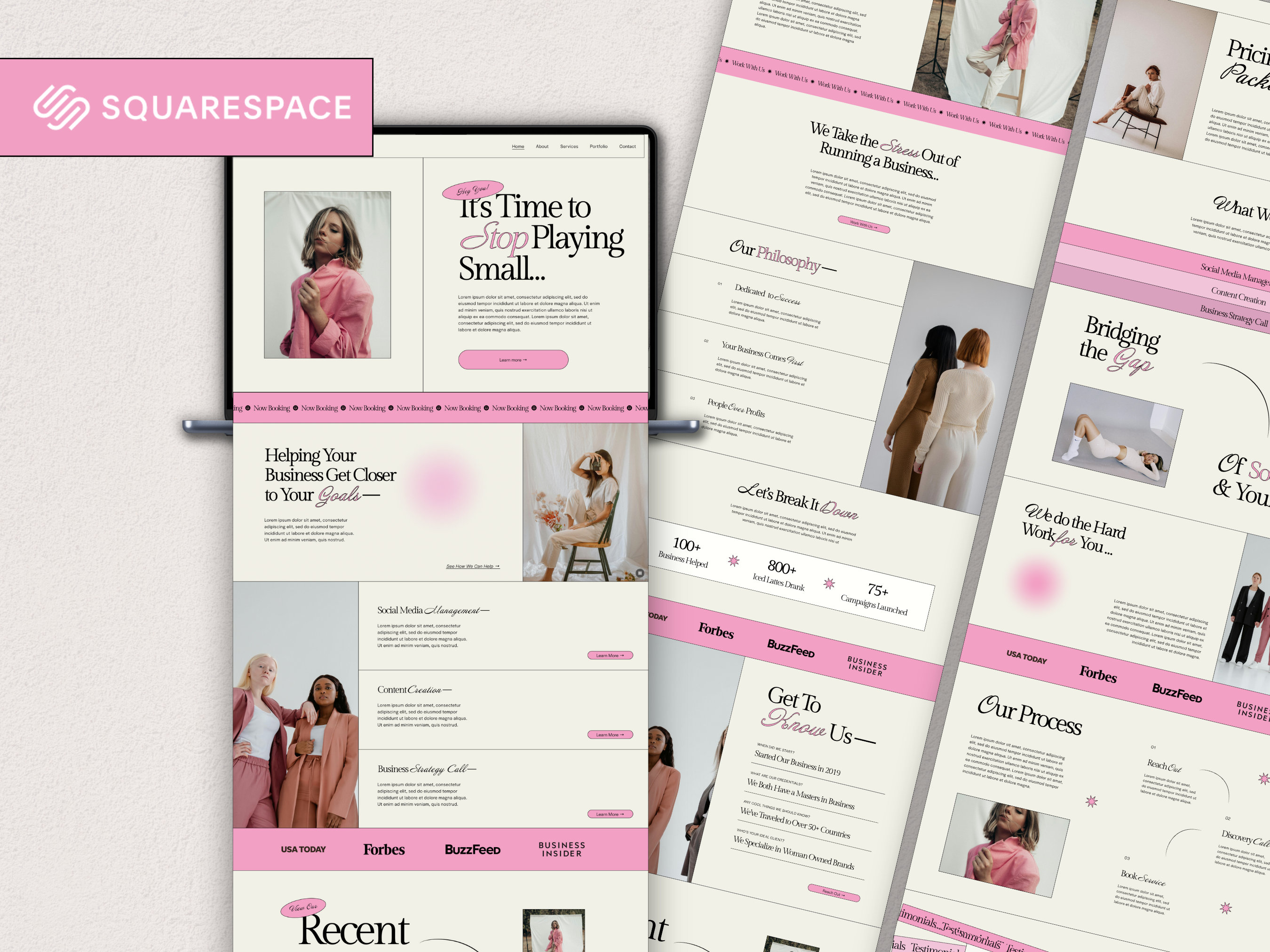 Squarespace Template for Virtual Assistant, Gradient Website, Squarespace for Business Coaches, Marketing Agency, Pink Luxury Website
