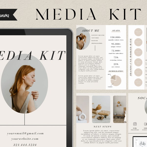 Modèle de kit média pour Canva, guide de tarification pour les influenceurs, modèle de kit média pour presse, modèle de kit média pour influenceur réseaux sociaux