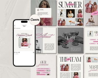 Instagram Templates for Business Coach, Pink Template, Coach Instagram Template, Social Media Marketing Agency, Virtual Assistant Instagram