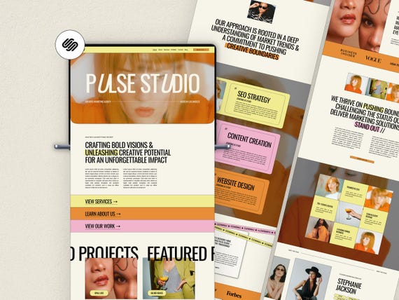 Squarespace Template for Creative Marketing Agency, Virtual Assistant Website, Pastel Squarespace 7.1 Template, Premium Squarespace
