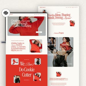 Bold Squarespace Template for Creative Agency, Virtual Assistant Website, Red Squarespace 7.1 Template, Premium Squarespace Website