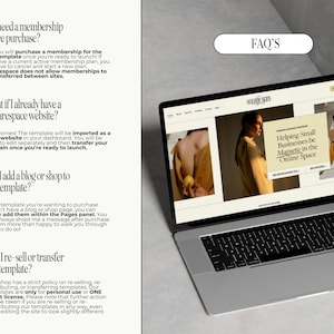 Puede incluir: Un ordenador port&aacute;til con un sitio web abierto en la pantalla. El sitio web es para un negocio llamado "The Golden Sixes" y presenta un lema que dice "Helping Small Businesses be Magnetic in the Online Space". El sitio web est&aacute; en una superficie gris.
