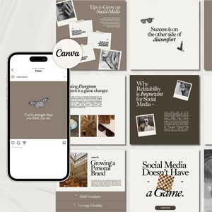 Instagram Templates for Virtual Assistants, Business Coach Template, Social Media Manager, Brown Instagram Template, Retro Editorial Theme