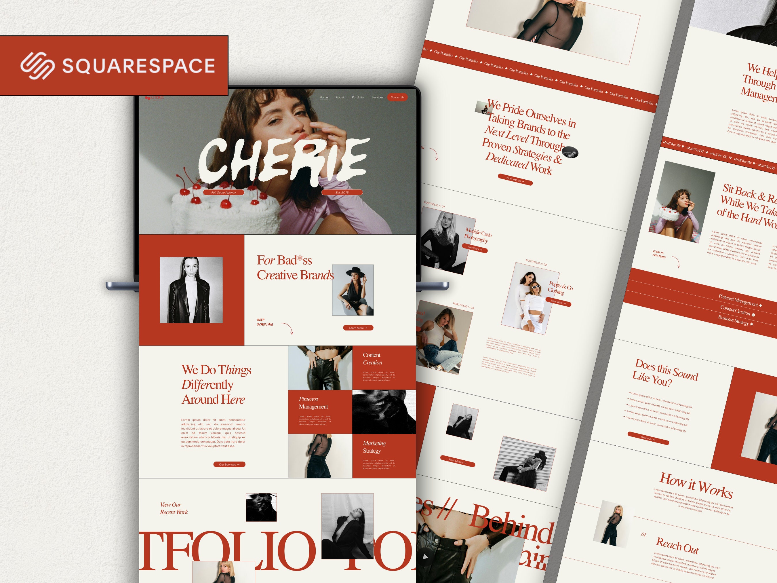 Squarespace Template for Marketing Agency, Virtual Assistant Website, Red Squarespace 7.1 Template, Social Media Manager Website Template,