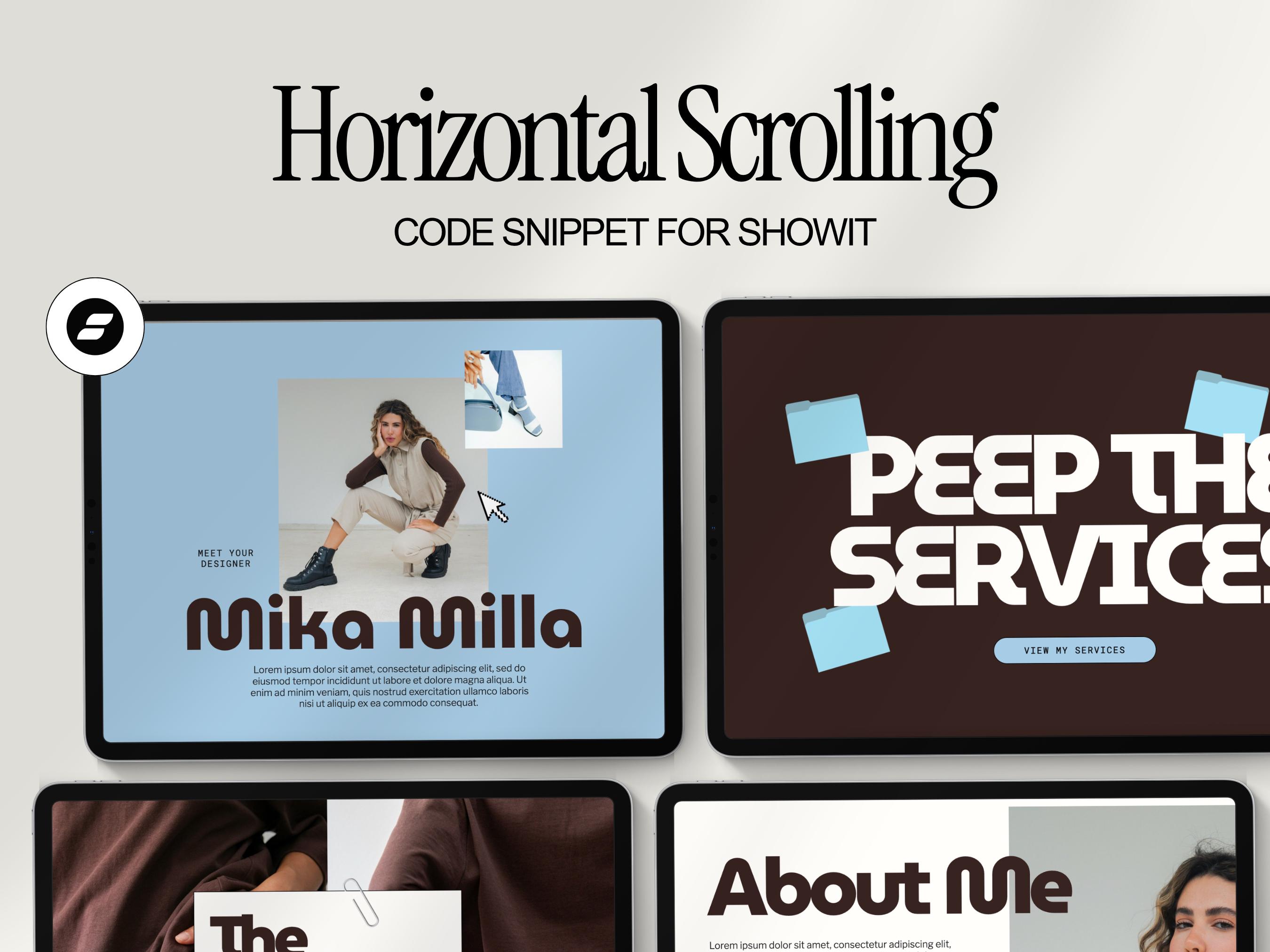 Horizontal Scrolling Showit Code Snippet, Showit Add-on, Showit Canvas ...