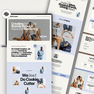Squarespace Template for Creative Agency, Virtual Assistant Website, Blue Squarespace 7.1 Template, Premium Squarespace Website