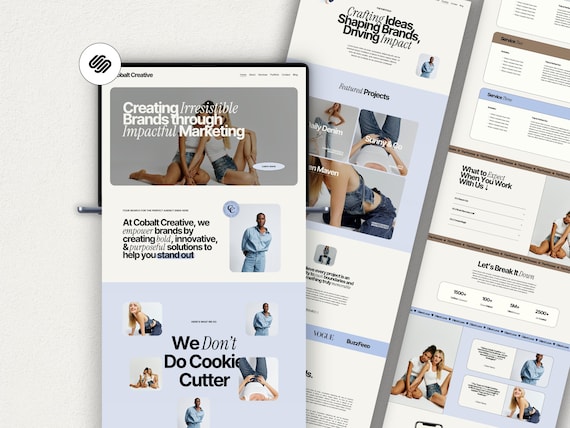 Squarespace Template for Creative Agency, Virtual Assistant Website, Blue Squarespace 7.1 Template, Premium Squarespace Website