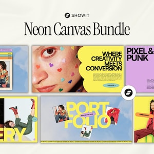 Complementos para o Showit Canvas, Modelo Neon para o Showit Canvas, FAQ para o Showit Canvas, Empilhável para Canvas, Site Colorido, Site em Negrito, Complemento para Portfólio