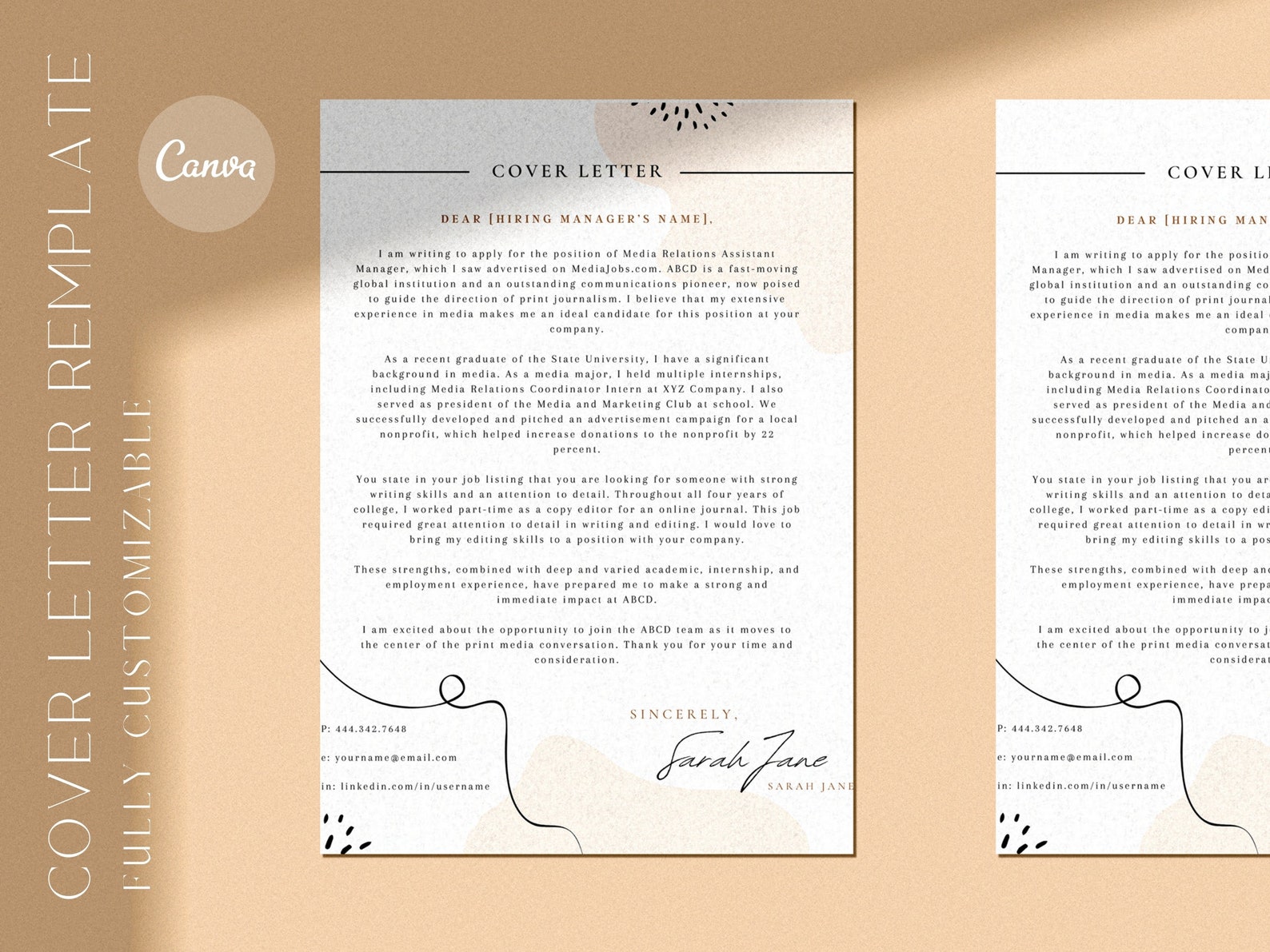 Cover Letter Template Canva Template For A Cover Letter Etsy