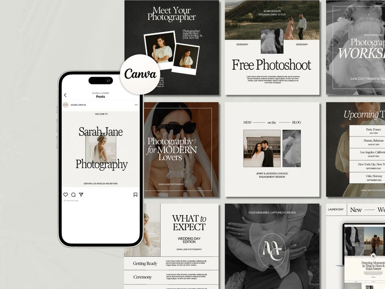Photography Business Instagram Post Templates, Photography IG Templates, Photographer Instagram Ad Templates, IG Canva Templates image 1