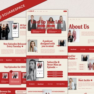 Squarespace 7.1 Podcast Template, Podcaster Website, Squarespace Website Template, Squarespace Design for Podcaster, Red Website Theme,