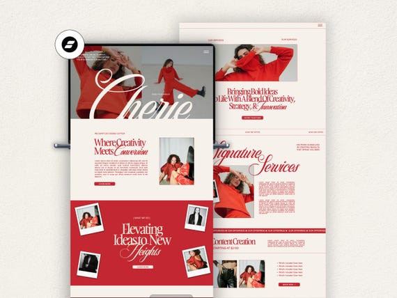 Showit Template for Creative Agency, Virtual Assistant Website, Red Showit Website, Bold Showit, Colorful Website Template, Modern Showit