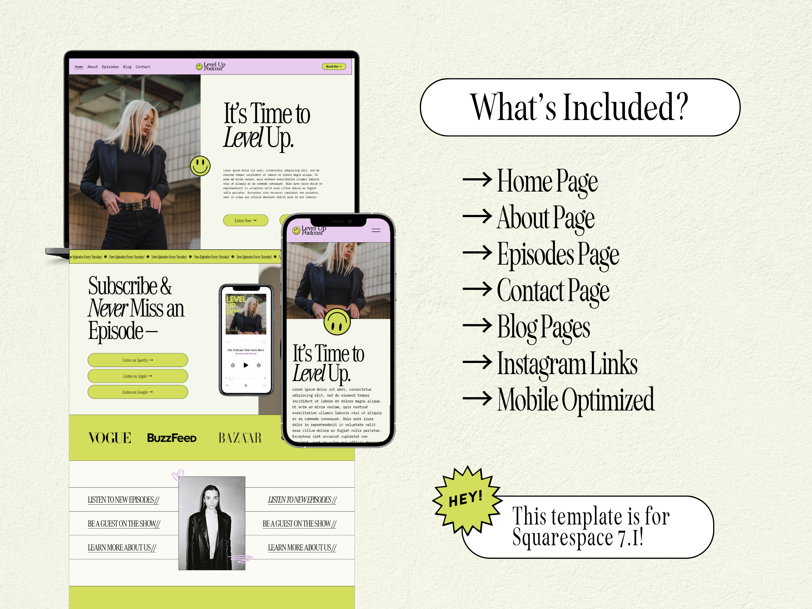 Squarespace 7.1 Podcast Template, Podcaster Website, Squarespace