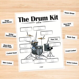 Drum Kit Teile druckbare Memory-Spiel, Trommel lernen, Schlagzeug für Anfänger, Musikaktivität für Kinder, Schlagzeug spielen lernen, Schlagzeugteile beschriften