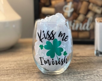 Kiss Me I'm Irish Stemless Wine Glass