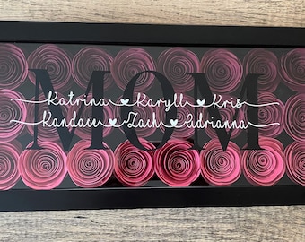 Mom Shadowbox with Custom Names. 6 x 14 inches