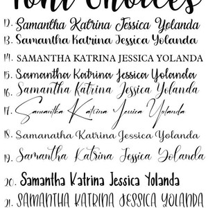 May include: A list of different font styles for the names Samantha, Katrina, Jessica, and Yolanda. The names are numbered 12 through 22.