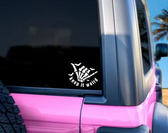 Keep It Weird Skeleton Decal – Hang Ten Hand with Bats – Permanent Vinyl Car/Laptop Sticker