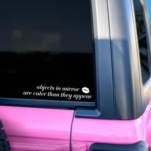 Objects in Mirror Are Cuter Decal – Kiss Lips Vinyl Sticker – Permanent Car Mirror Decal