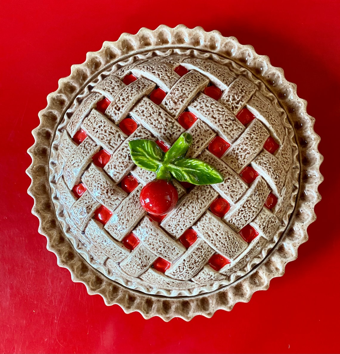 Vintage ceramic cherry pie plate with lid Etsy