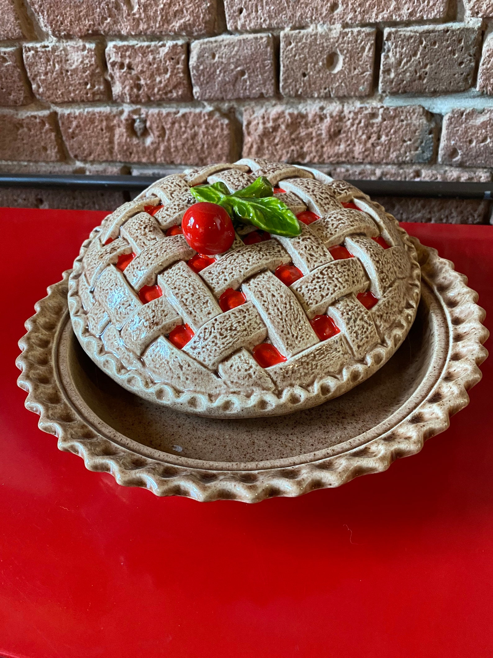 Vintage ceramic cherry pie plate with lid Etsy
