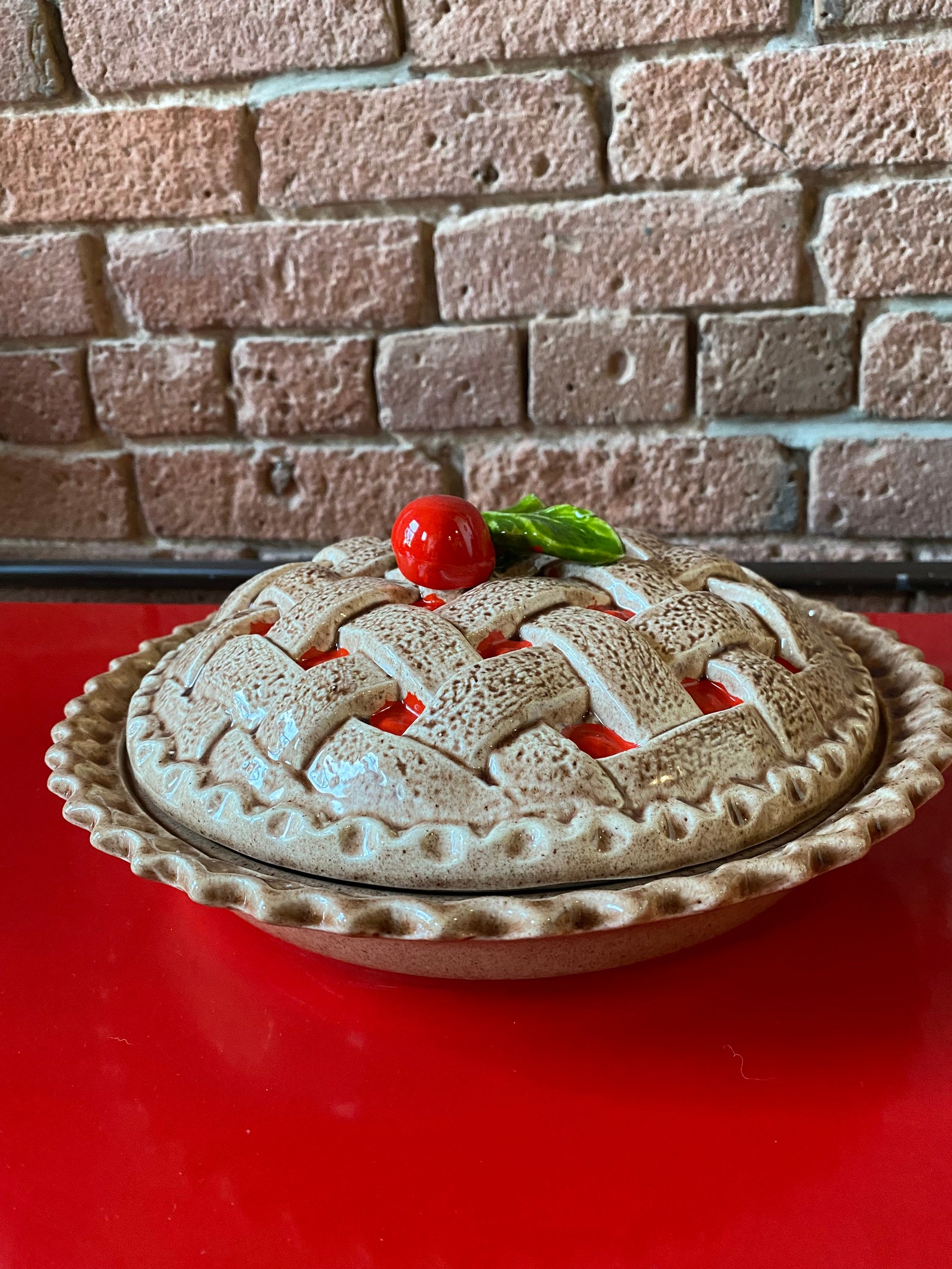 Vintage ceramic cherry pie plate with lid Etsy