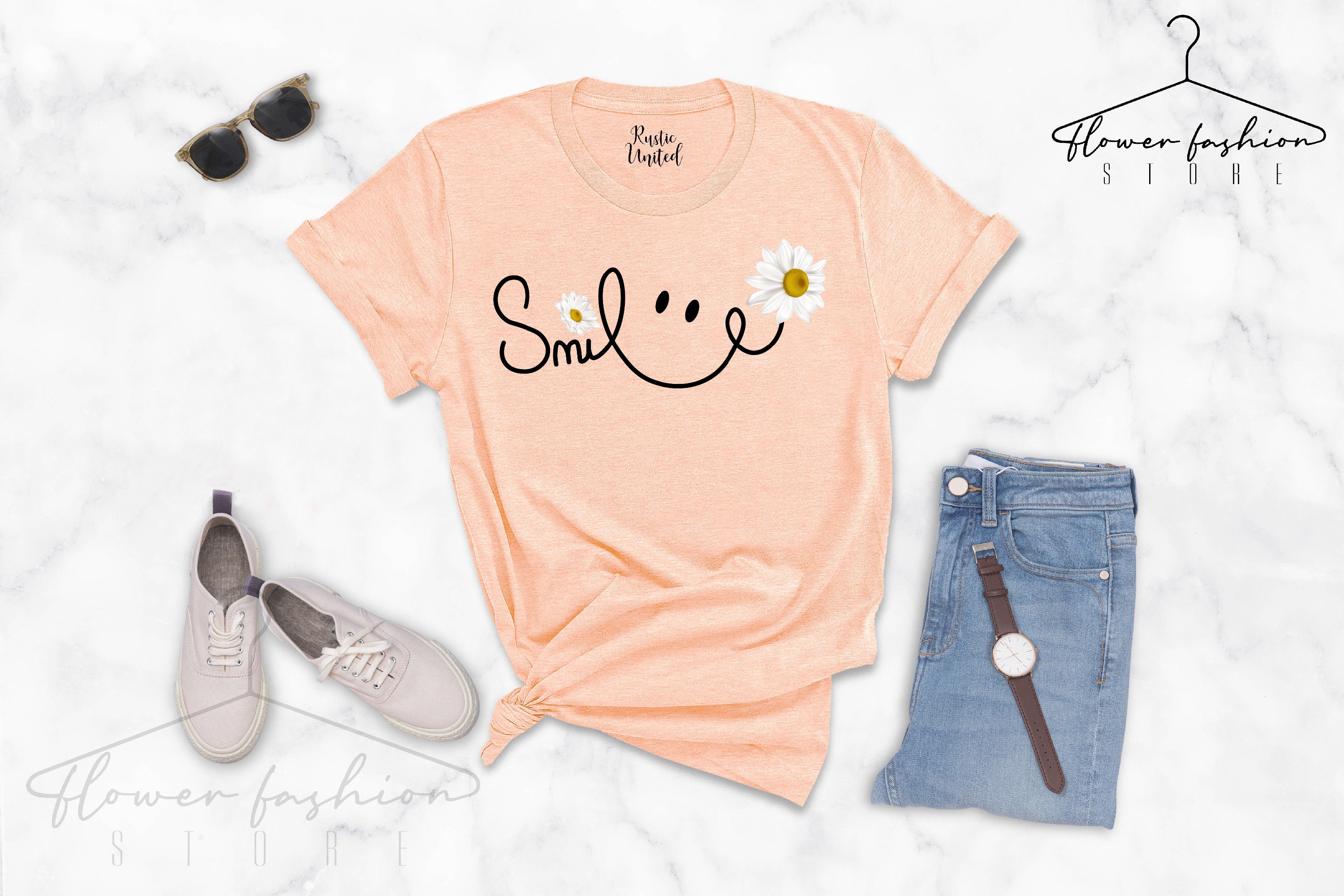 Flower Smiley Face Shirt Smile Tshirt Floral Shirt For Etsy