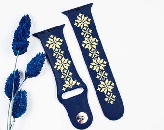 Ukrainian ethnic Vyshyvanka engraving with permanent paint fill. Apple watch band Made in Ukraine