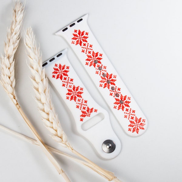 Ukraine's embroidery watch band with engraving and permanent paint filling. Made in Ukraine