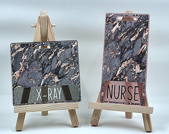 Custom Badge Buddy - Gray and Rose Gold Marble Badge Buddy -  Badge Buddy - Marker Parker - ID Badge - Badge Identifier - Nurse Gift