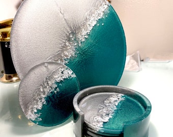 Coaster + 4 Coasters + Customizable epoxy resin support
