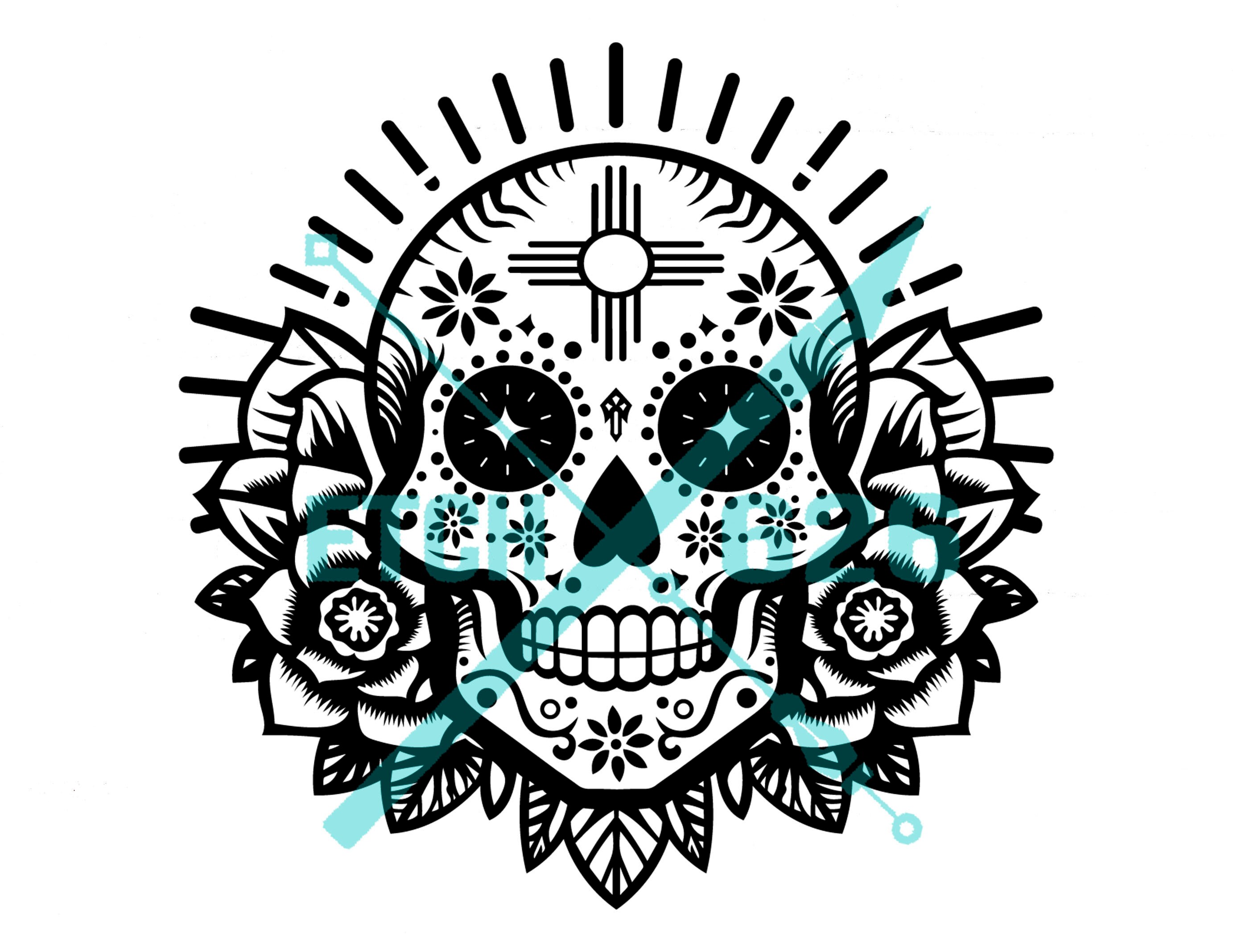 Elegant Sugar Skull and Roses Vector Art, PNG and SVG