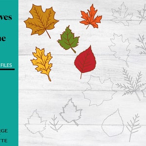 Fall Leaves Bundle with stems and outline, svg digital download, cricut, laser cut, 5 files, svg, ai, psd, png, pdf