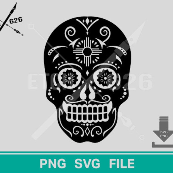 Sugar Skull with Zia, digital download, svg, png, digital files, inspired by day of the dead, New Mexico