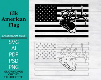 Elk American Flag SVG, Laser Cut Files (Digital Download)