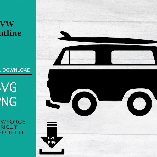 VW Bus with surf board, svg, png, digital files, download, surfboard, summer, San Diego inspired, beach,