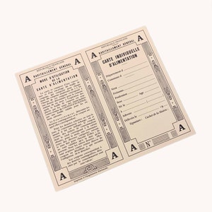Carte Individuelle de Ravitaillement Français WW2 Copie