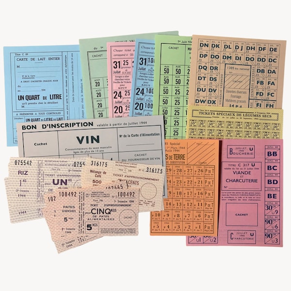 WW2 French Ration Coupons Cartes d'Alimentation Reproduction