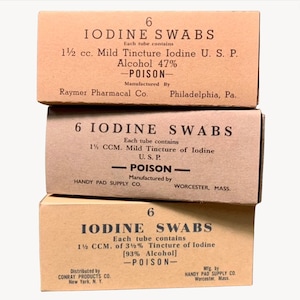 Reproducción de caja de hisopos con yodo de la Segunda Guerra Mundial para botiquín de primeros auxilios de EE. UU.