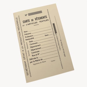Carte Individuelle pour Vêtements Français WW2 Copie
