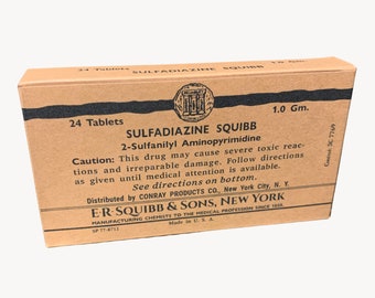 Sulfadiazine Squibb Box for US WW2 Medical Kit Vehicle First Aid, Reproduction