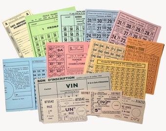 Reproducción de cupones de racionamiento de la Carte d'Alimentation (carta de alimentación) de la Segunda Guerra Mundial