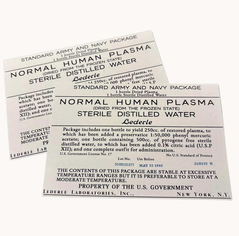 Plasma Box Labels, for WW2 US Army Reenactment, US Medical Department ...