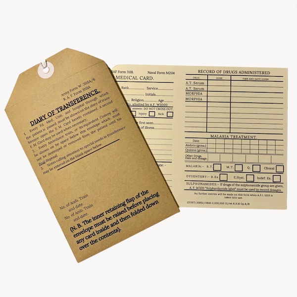 Field Medical Card Set of 5 for WW2 British RAMC Reenactment, Reproduction