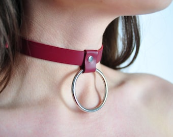 Leather Choker Necklace with o-ring best unique gift for her