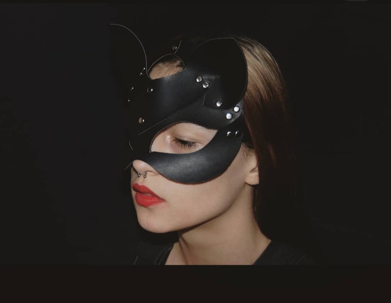 Sex Leather femmes Masque de chat Bandeau sexy, masque de femme cat, masque en cuir, masque fétiche, vêtements fétichistes, masque sexuel, masque gothique image 4