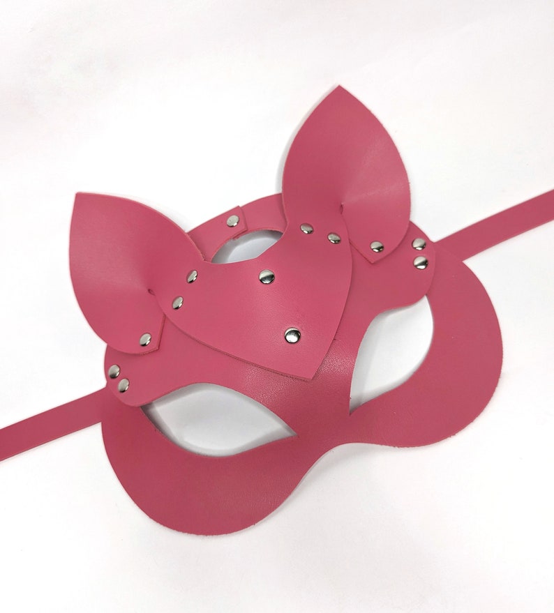 Sex Leather femmes Masque de chat Bandeau sexy, masque de femme cat, masque en cuir, masque fétiche, vêtements fétichistes, masque sexuel, masque gothique pink vegan leather