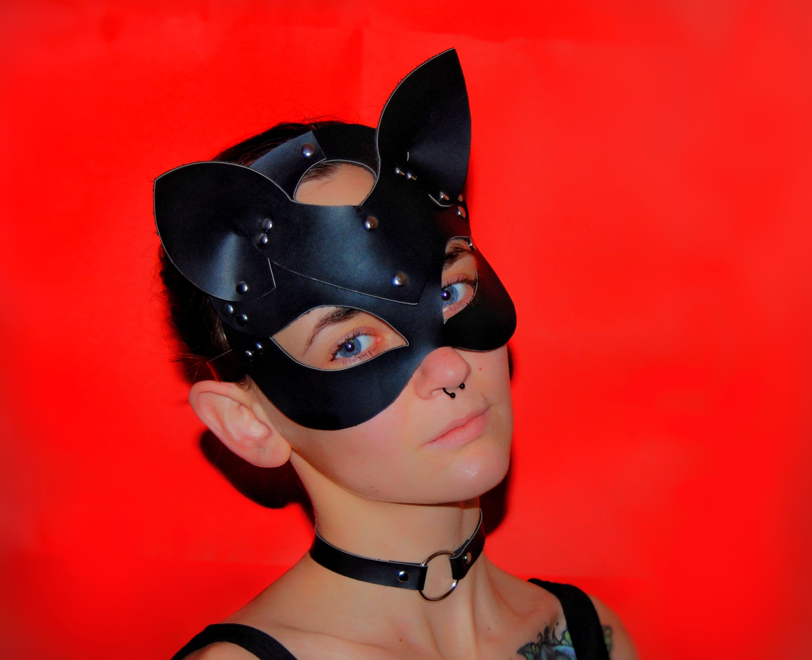 Cat mask Kitty mask leather mask leather cat mask handmade Etsy